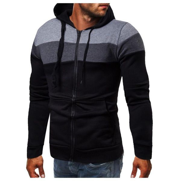

men's hoodies & sweatshirts zipper winter warm pocket retro color block slim fit hooded streetwear sweatershirts tracksuit hoodie, Black