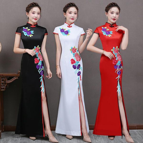 

cheongsam chinese red wedding party dress modern long women fishtail qipao traditional vestido oriental gown ethnic clothing