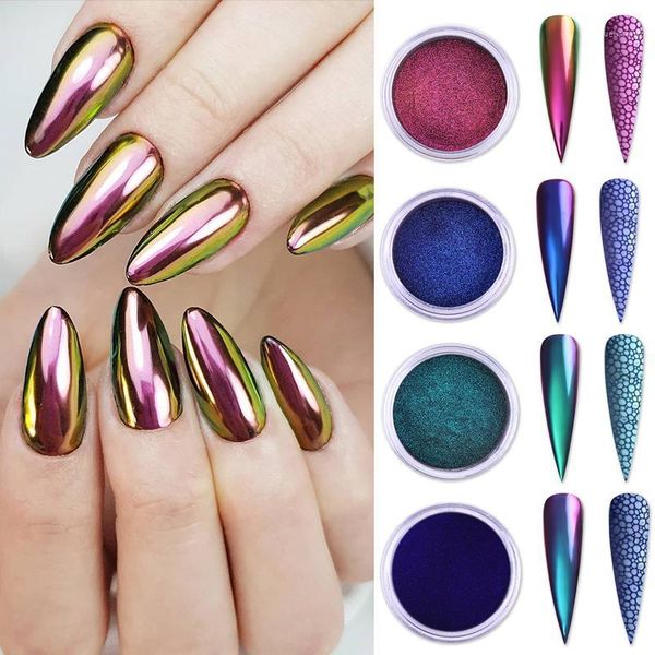 

1box chameleon mirror nail glittering powder metallic effect colors pigment art dust decorations black base needed glitter1, Silver;gold