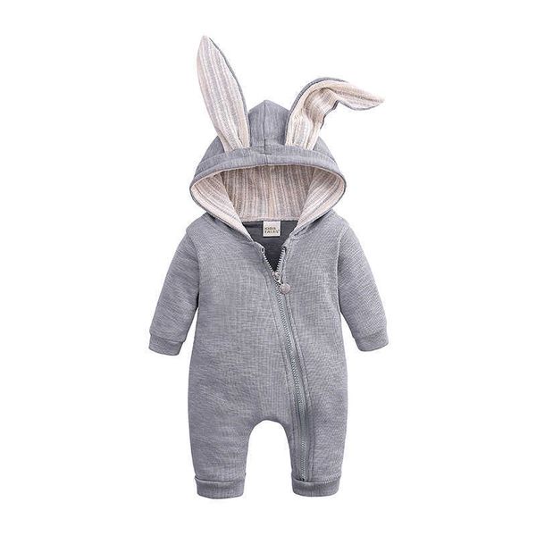 

baby romper cotton solid full sleeve baby boy clothes autumn hooded zipper cartoon baby girl clothes roupas de 210722, Blue
