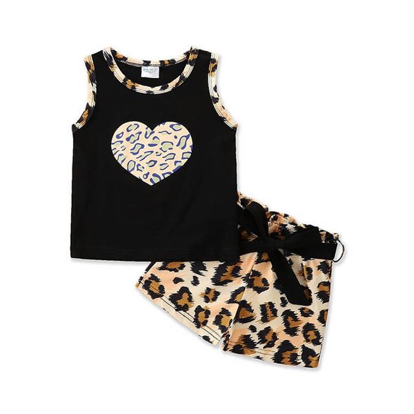 

baby clothing sets girls outfits kids clothes children suit wear summer casual childrens leopard vest t-shirt print shorts two-piece b6864, White