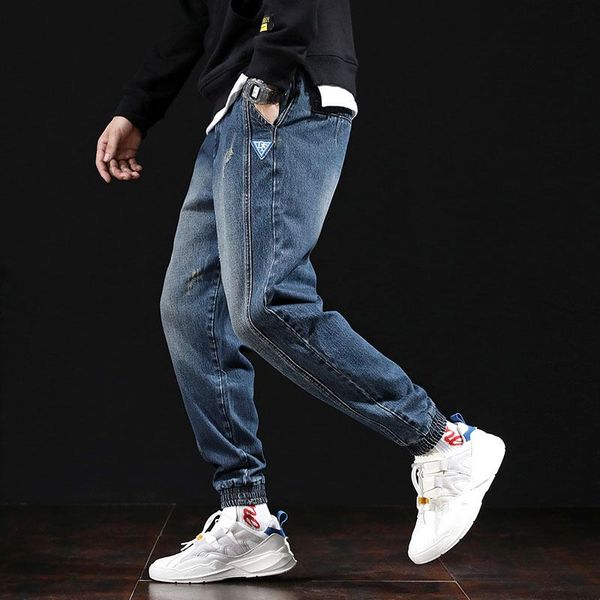 

men's jeans hip hop blue men streetwear harem pants kpop jogger korean style trousers mens fashion denim oversized baggy