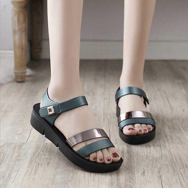 

dress shoes summer flat sandals 2021 fashion middle-aged women wedge for ladies all-match thick-soled mid-heel mom 42, Black