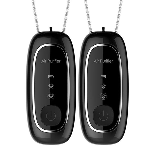 

fashion personal wearable air purifier necklace mini portable freshener ionizer negative ion generator 2pcs(black) purifiers