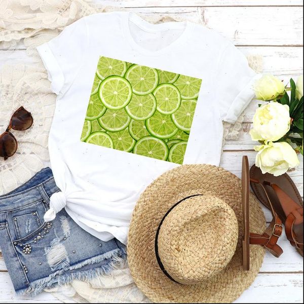 

womens women graphic lemon fruit beach printed cute fashion 90s lady clothing female tees print t shirt, White