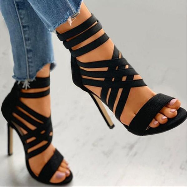 

dress shoes women 2021 zipper fashion summer high heels ladies peep toe sandals party prom, Black