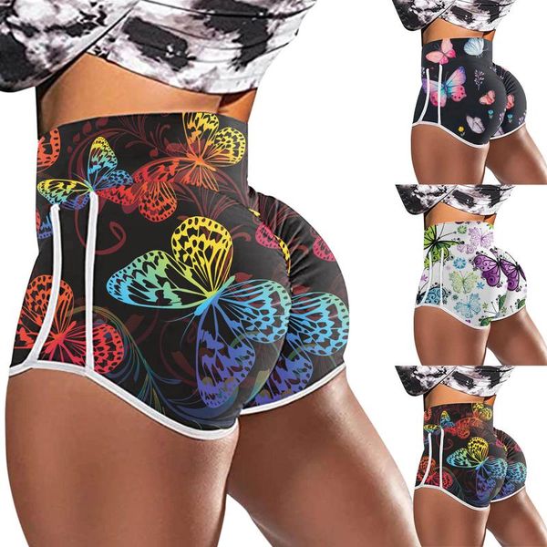 

women's shorts women printing high waist stretch strethcy leggings yoga short pants sports fitness breathable tights, White;black