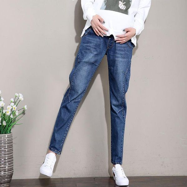 

autumn and winter pregnant women jeans trousers loose plus size harlan casual maternity pants abdominal design bottoms, White