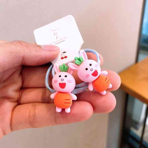 

2 new bun beautiful fruit animals princess headwear from cartoon elastic bands of hair children strings baby accessories, Pink