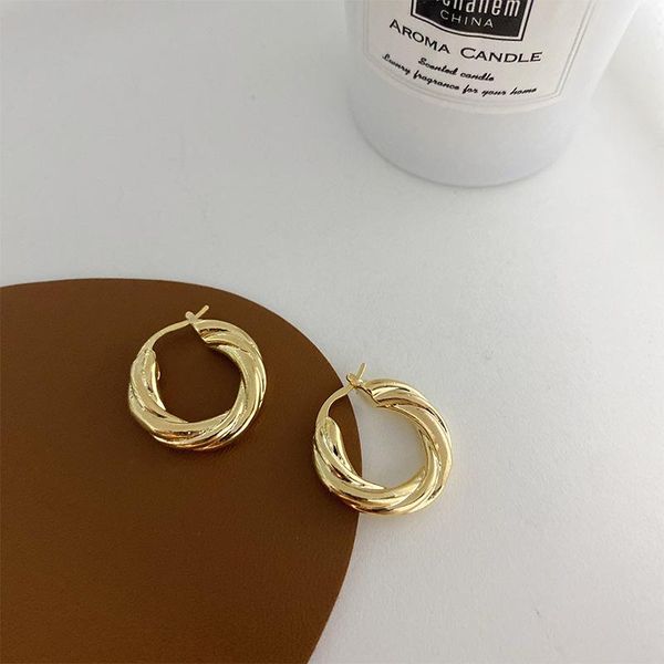 

hoop & huggie allme french vintage twisted round gold color metallic earrings for women ladies oorbellen minimalist accessories, Golden;silver