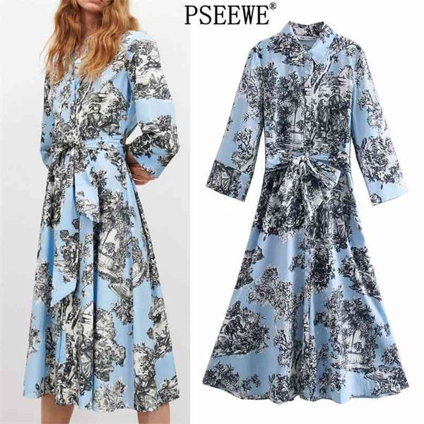 

dress woman long shirt women elegant blue print sleeve es ladies fashion belt button up casual es 210519, Black;gray