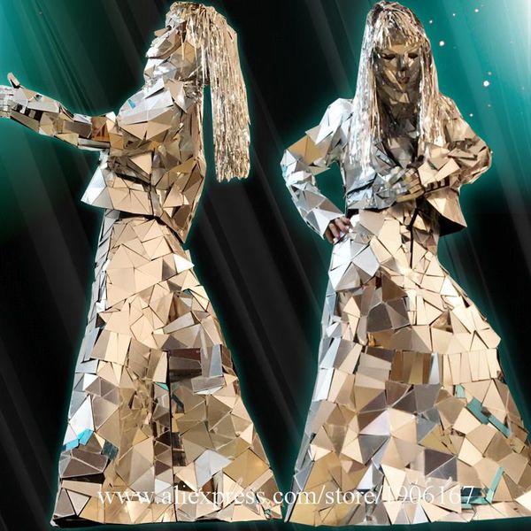 

party decoration nightclub ds performance art silver mirror woman dress christmas dj man cosplay clothes stage ballroom dance suit