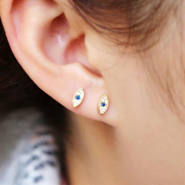 

drop 925 sterling silver lucky evil eye charm earrings stud minimalist delicate cute simple earring for lady girls, Golden;silver
