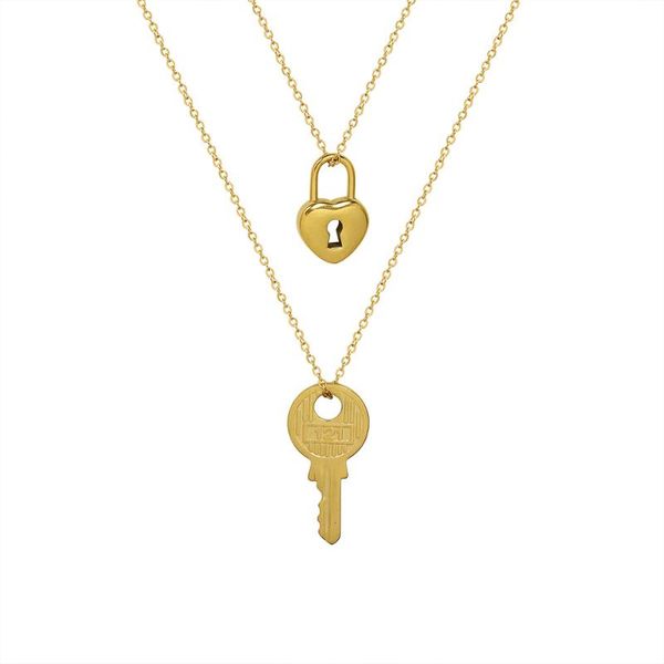 

chains 2021 316lstainless steel pvd gold plated jewelry cute small heart lock key pendant necklaces for women girl set gift, Silver