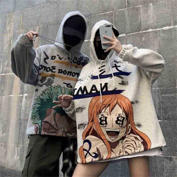 

straight autumn winter hip hop graffiti cartoon printing fashion br couple plush hooded sweater for men and women, Black