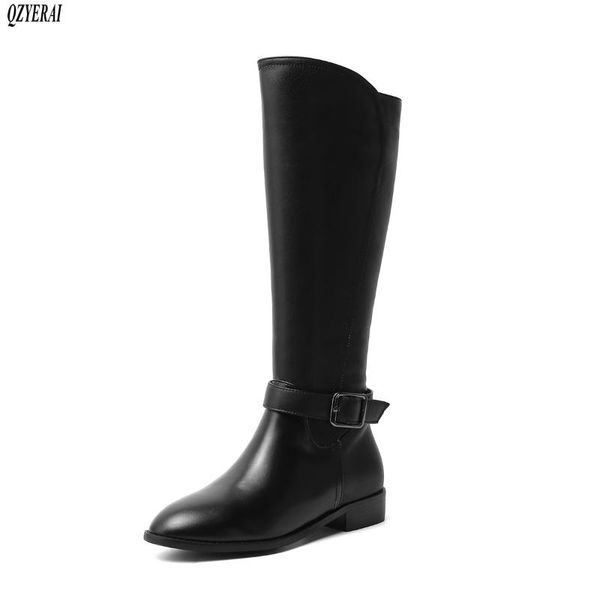 

boots 2021 autumn/winter women's the knee genuine leather warm european motorcycle shoes, Black