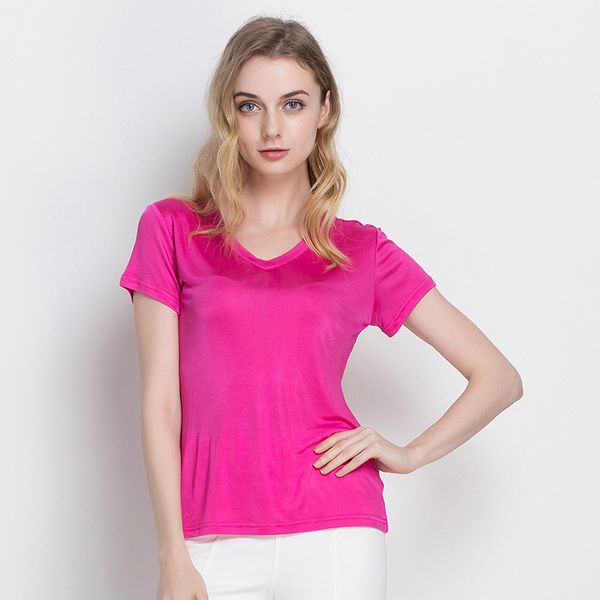 

t shirt women's 100% mulberry silk short sleeve v-neck t-shirts tee slim type  l xl 2xl hy115, White