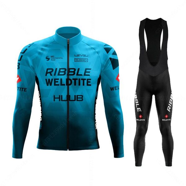 

racing sets huub 2021 men long sleeve cycling jerseys set outdoor mtb bicycle clothes ropa ribble weldtite clothing, Black;blue
