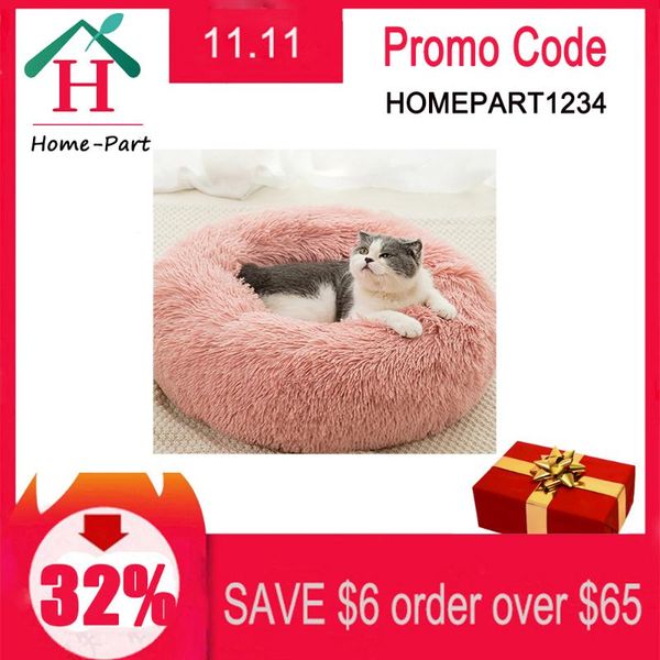 

round cat beds house soft long plush pet animals sleeping bed for dogs basket products cushion mat & furniture