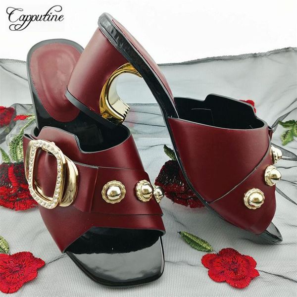 

capputine european beautiful pu with metal slipper open toe beach summer female shoes fashion woman high heels for party dress, Black