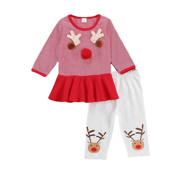 

christmas baby girls outfits newborn clothing sets infant clothes long sleeve striped dress trousers pants 2pcs b8472, White