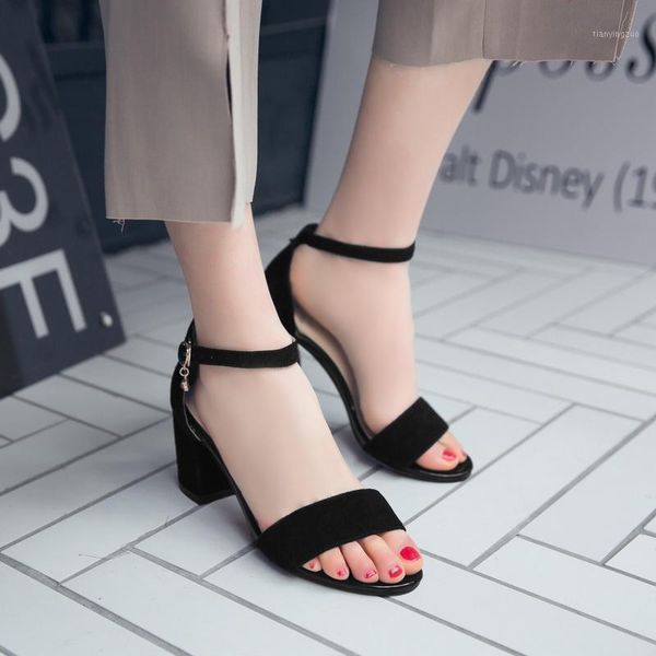 

dress shoes 2021 ankle strap heels women sandals summer open toe chunky high party big size 431, Black