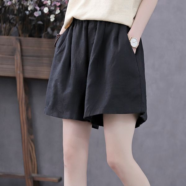 

kog174 black korea cable according to restore ancient ways recreational shorts waist cotton and linen five points higher wide-legg, Blue