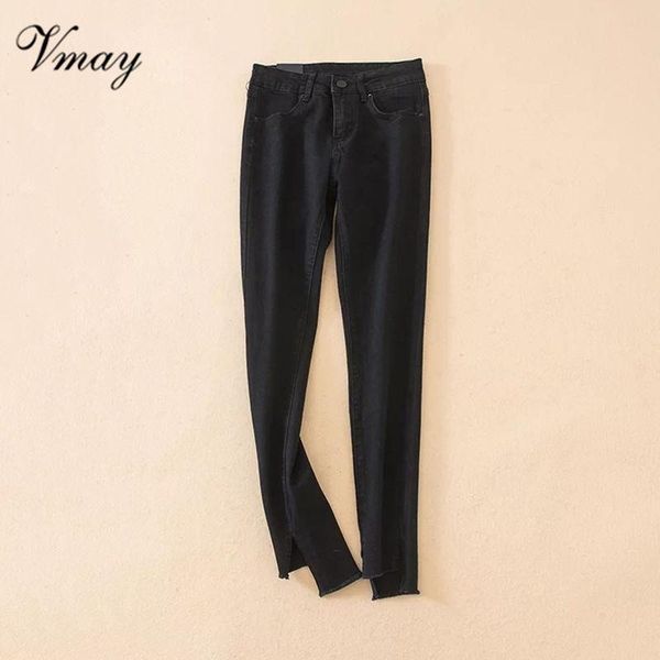 

women's jeans vmay 2021 spring arrival women chic ankle-length pants mid waist skinny high street button pencil for ladies, Blue