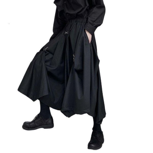 

men personality vintage pantskirt punk hip hop pants women gothic elastic waist joggers harajuku loose streetwear culottes men's 3qnm, Black