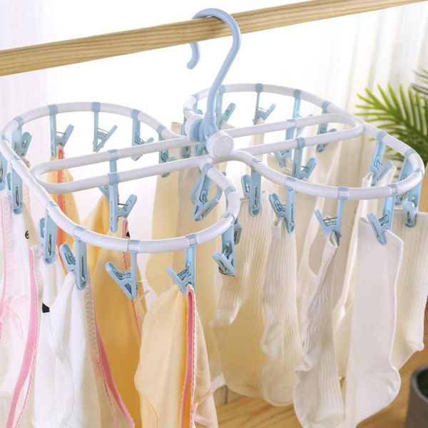 

round 32 clips folding windproof underwear socks clothespin drying rack hanger multi-function clothes storage hangers & racks