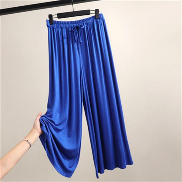 

women's pants & capris modal thin wide leg female summer large size elastic waist loose straight casual women high trousers pz2289, Black;white