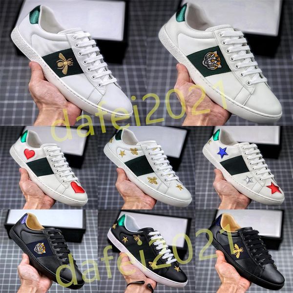 

mens italy bee walking casual shoes women flat leather shoe tiger green red stripes embroidered couples trainers des chaussures a11, Black