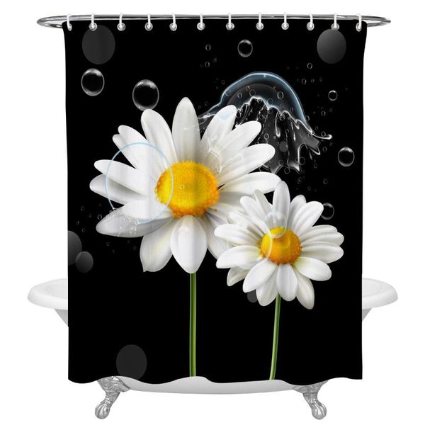 

shower curtains white daisy flower waterdrops print waterproof bathroom accessories polyester fabric curtain home decor