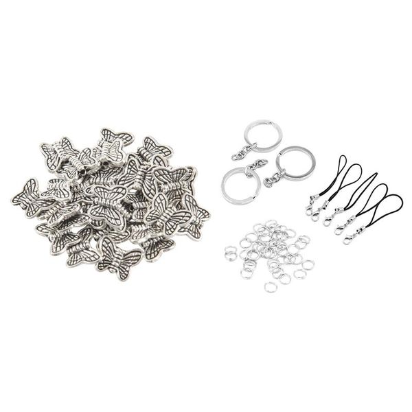 

other home decor 30pcs tibetan-silver butterfly spacer charm beads 10mm bead & 1set diy keychain single circle mobile phone rope set