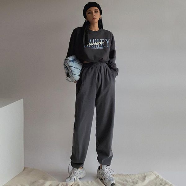 

women's two piece pants spring 2021 letters sports 2 two-piece set long-sleeved short + waist casual, White