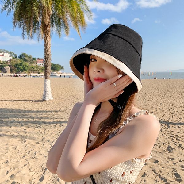 

designer's windproof band fisherman's hat women's tide brand wash basin summer outdoor sun protection and sunshade
