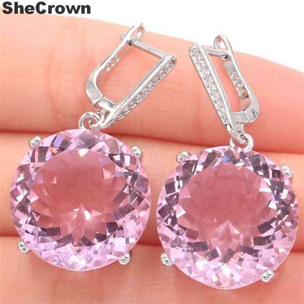 

35x20mm big european design round 16g 20mm created kunzite cz woman's dating silver earrings eye catching 210706, Golden