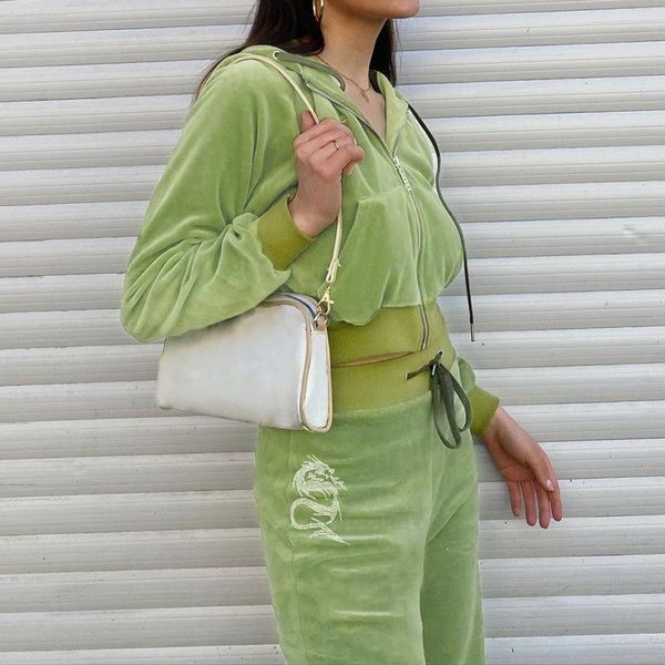 

women's two piece pants autumn light green sweet hoodies short hooded fashion -diamond stripe long velvet female sport suit 2021, White