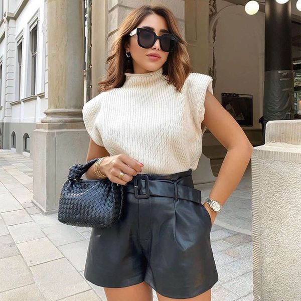 

women's sweaters hoodies 2021 high collar t-shirt pullover solid color loose inside with fashionable shoulder pad sweater temperament t, White;black