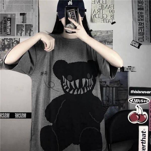 

japan streetwear cool loose womens summer harajuku cartoon short tee hip hop tshirts girls, White