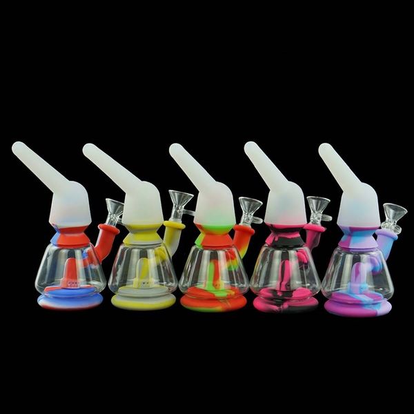 Pipe à eau base en silicone bong en verre dab shisha narguilé Oblique bouche narguilés hauteur 7