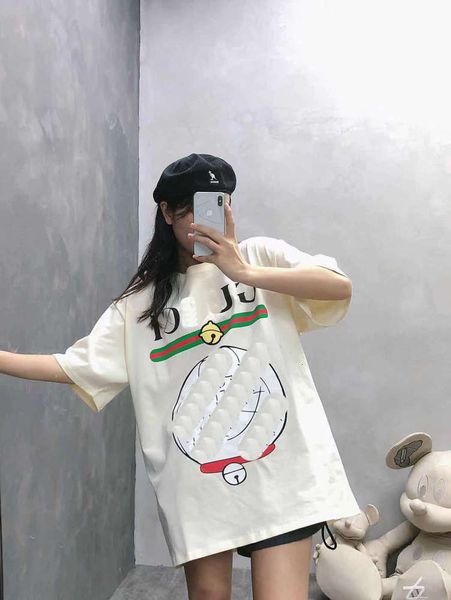 

round neck printed loose short-sleeved men's and women's t shirts, White;black