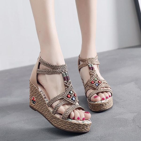 

open toe high platform wedges women sandals mixed colors ankle strap gladiator ladies shoes summer, Black