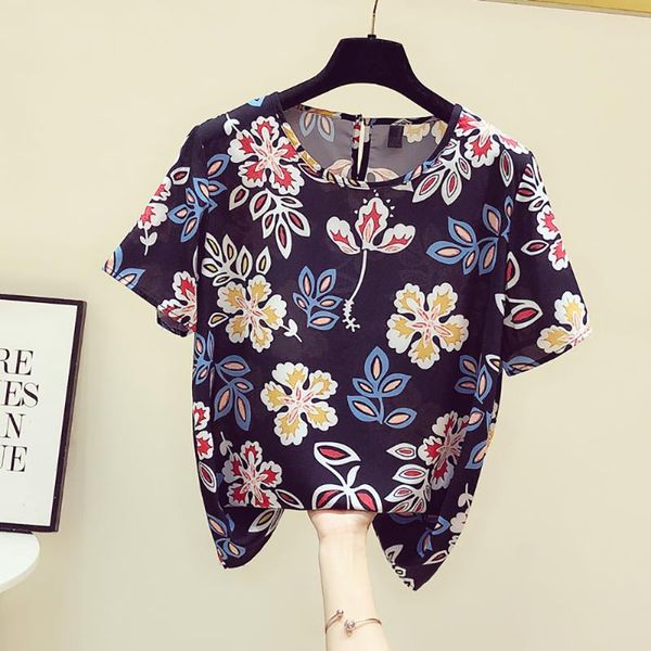 

fashion flower print short sleeve chiffon t shirt woman baggy -3xl large plus size summer clothes for women clothing women's t-shirt, White