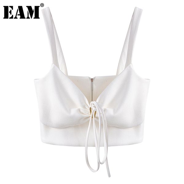 

[eam] women white drawstring short tank strapless sleeveless personality fashion spring summer 1dd6359 21512