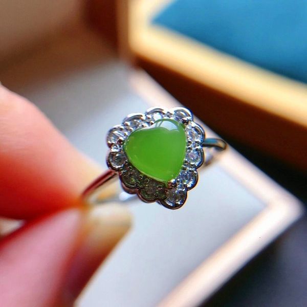 

natural old mineral jasper love ring female s925 inlaid hetian jade simple exquisite gift, Silver