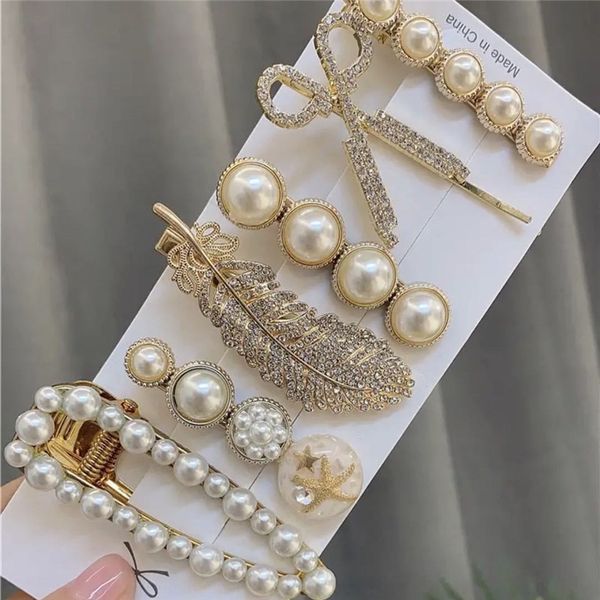 

hub4 south korea dongdamen feather hairpin clips pearl net scissors mesh barrettes 6-piece scissors pearl alloy hairpin net red straight gr, Golden;silver