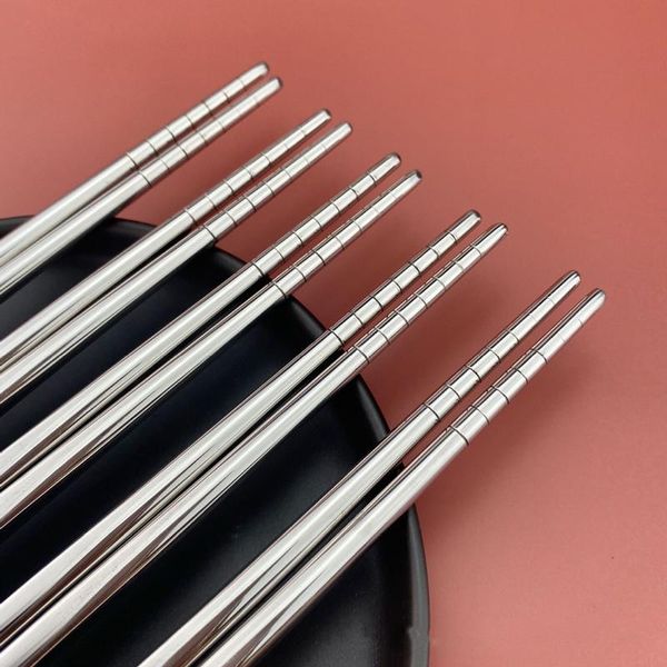 

1pair chinese metal tableware chopsticks non-slip stainless steel chopstick set reusable stick kitchen sushi chinoise