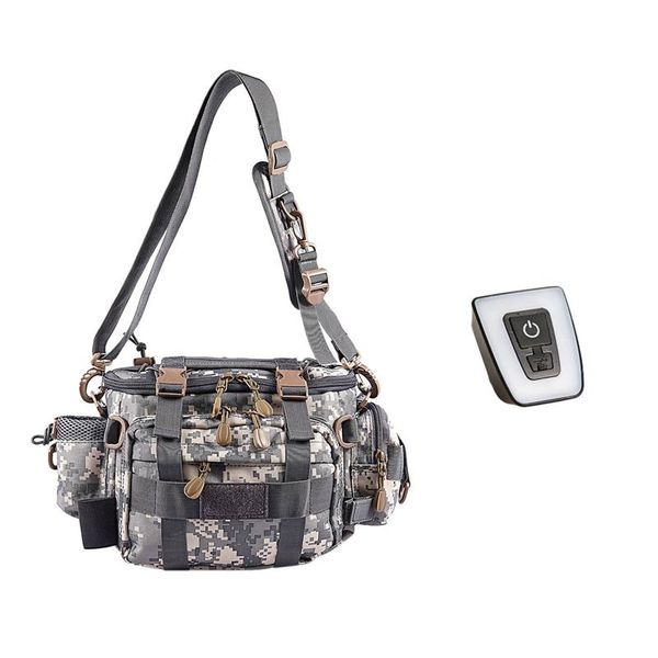 

bike lights fishing bag outdoor single shoulder waist pack with bicycle light usb rechargeable front