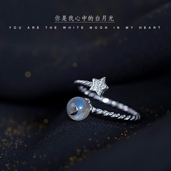 

cluster rings real 925 sterling silver cute moonstone personality adjustable ring fashion jewelry for women gift party elegant accessories, Golden;silver